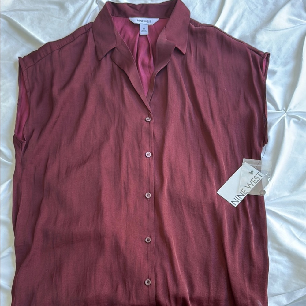 Nine West Women's Maroon Button Down Shirt